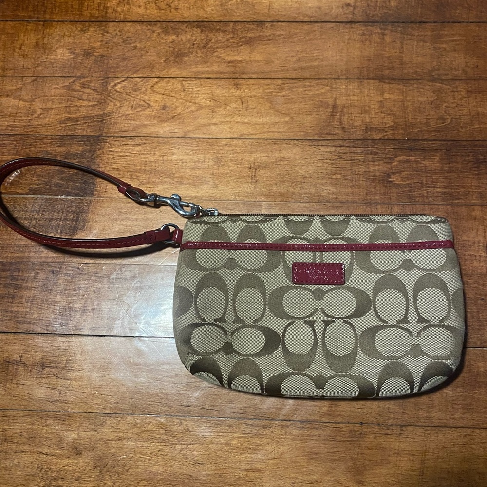 Small Coach Purse Brown with Red Leather